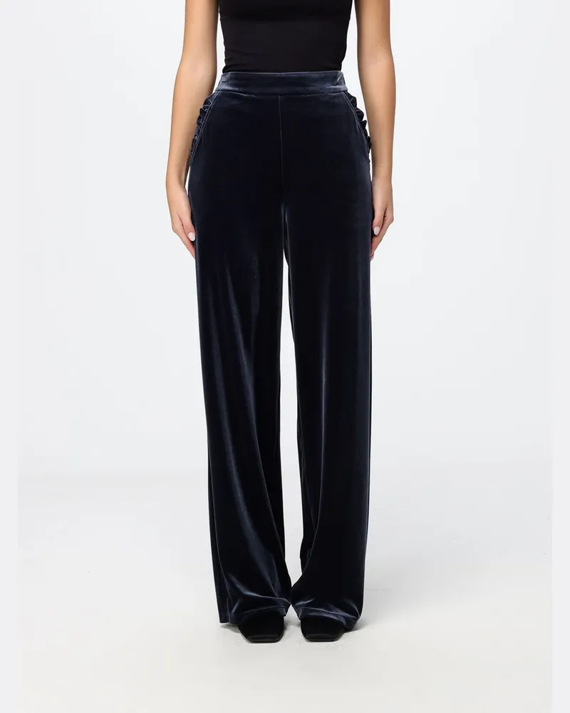 Emporio Armani Palazzo-Hose aus Samt mit weitem Bein und Rüschen Blau