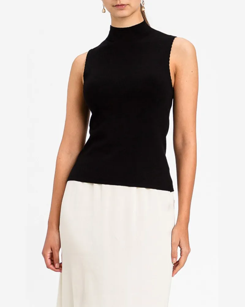 Twin-Set Ärmelloses Rollkragentop aus Viskosestrick mit Slim Fit Passform Schwarz