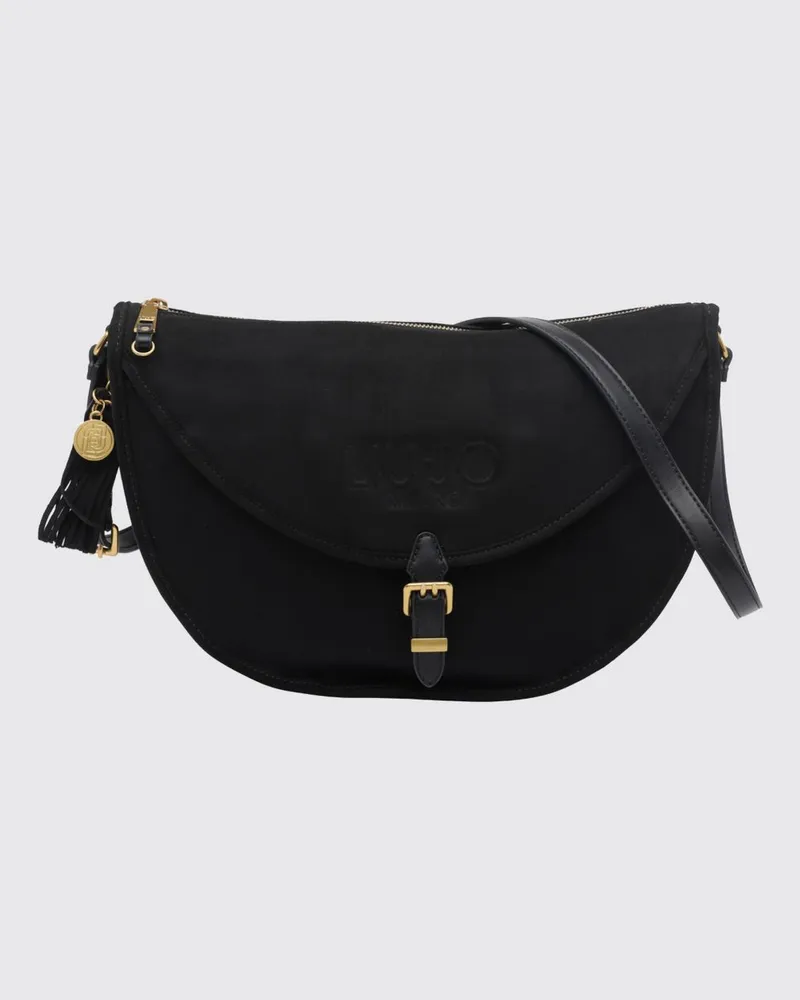 Liu Jo Halbmondtasche aus Velours-Kunstleder mit Klappverschluss Schwarz
