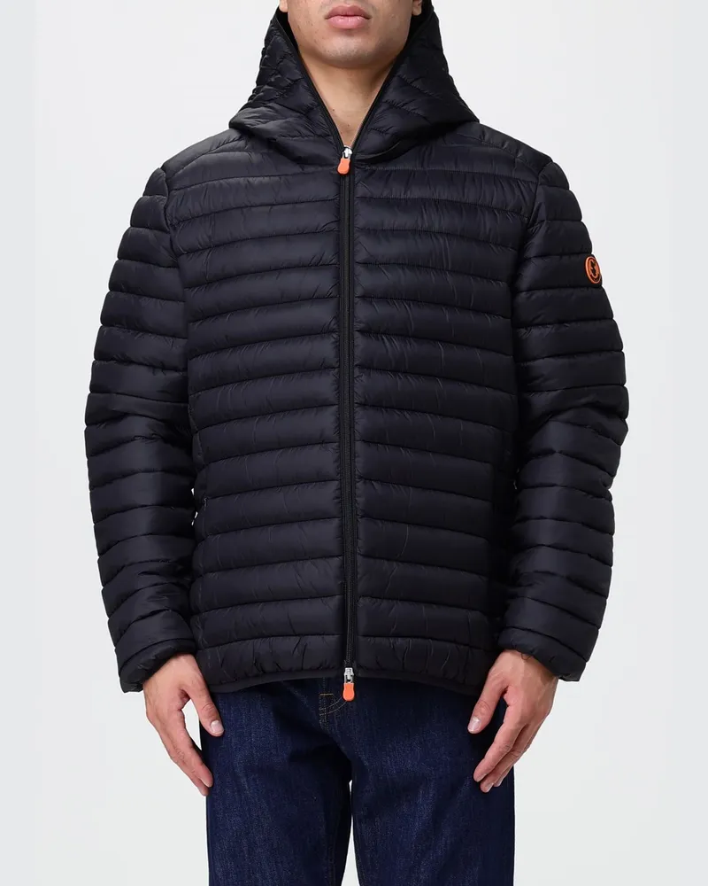Save The Duck Kurze gesteppte Nylon-Daunenjacke von mit Kapuze und Reißverschluss Schwarz
