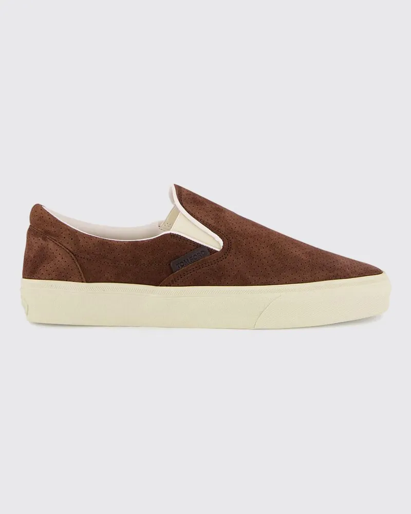 Tom Ford Slip-On-Sneaker aus perforiertem Kalbsveloursleder Cream