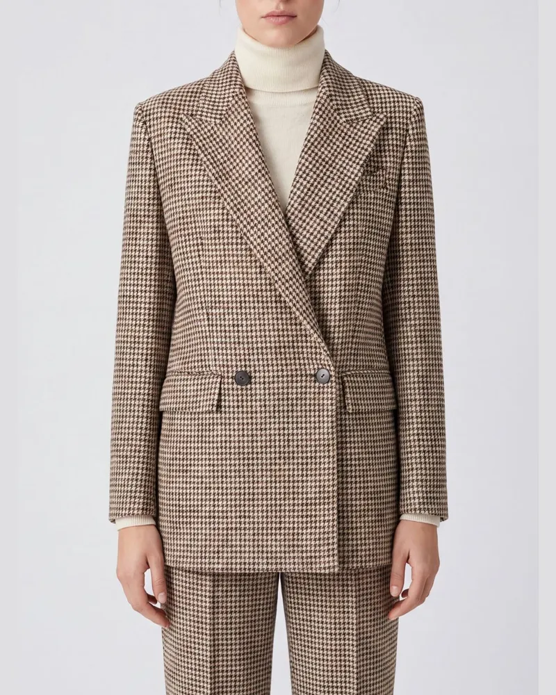 Dondup Zweireihiger Blazer aus Wollmischung mit Hahnentrittmuster Braun