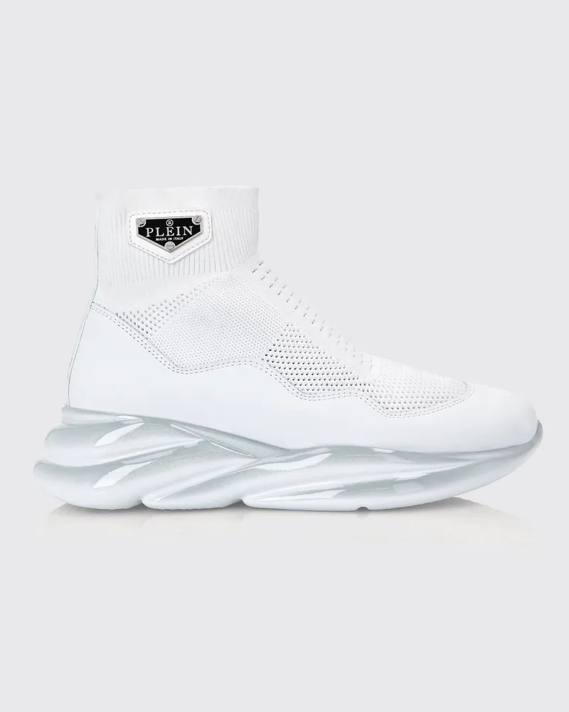Philipp Plein High-Top-Slip-On-Sneakers aus Stretch-Viskose-Strick mit Chunky-Sohle Weiß