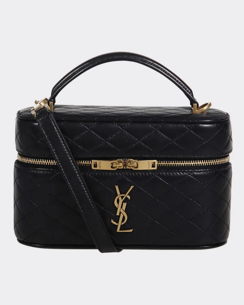 Saint Laurent Mini-Tasche Gaby Vanity aus gestepptem Lammleder mit YSL-Monogramm Schwarz