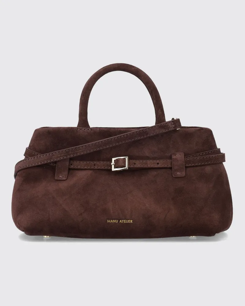 Manu Atelier Le Cambon 25 Handtasche aus Veloursleder mit Schulterriemen Braun