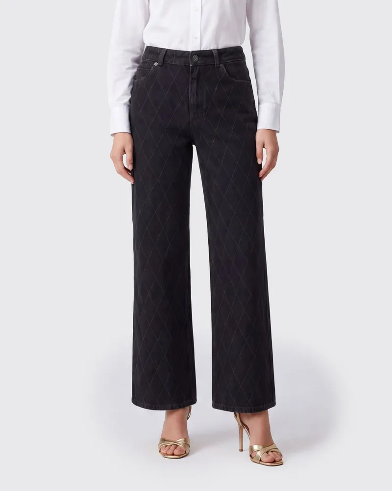 Balmain Wide-Leg Jeans mit mittlerer Leibhöhe und Rautenmuster-Denim Schwarz