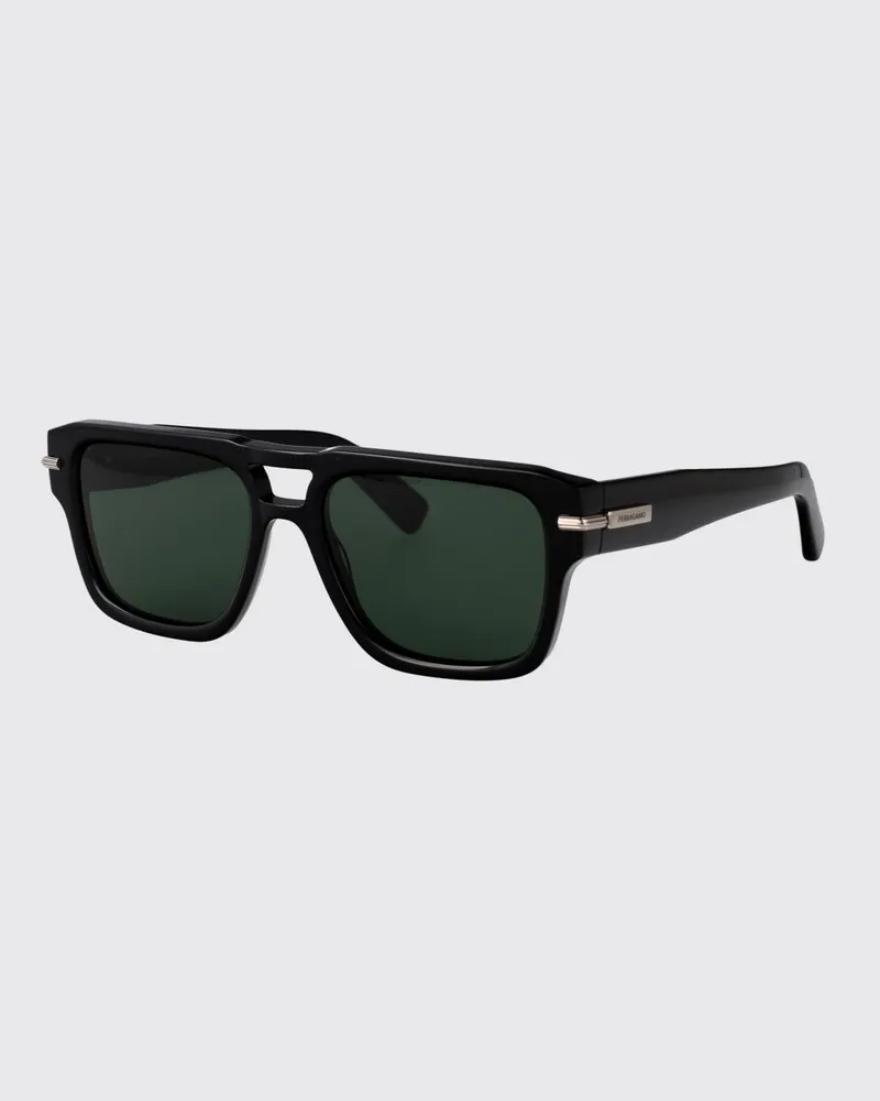 Ferragamo Rechteckige Aviator-Sonnenbrille aus Acetat mit Doppelsteg Schwarz