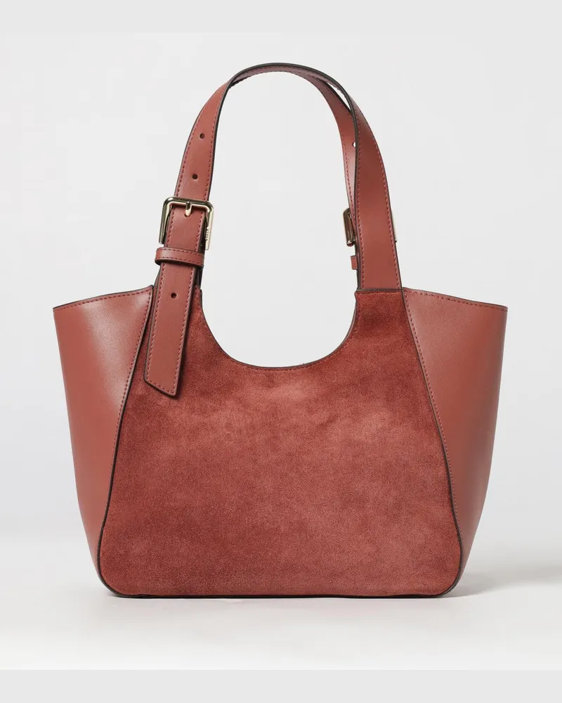 Furla Schultertasche aus Wildleder und Glattleder mit doppeltem Henkel Weinrot