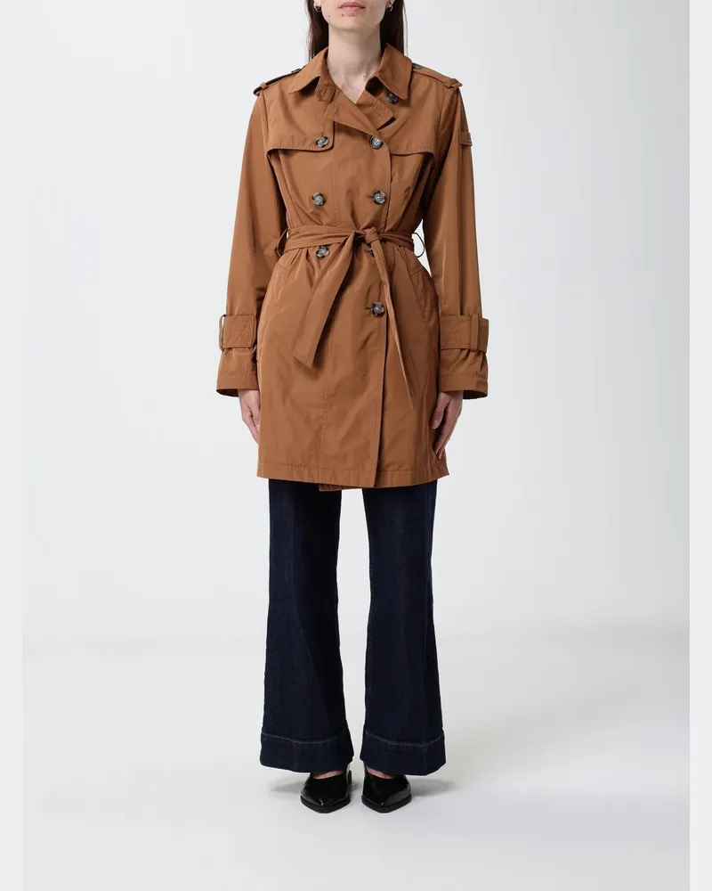 Peuterey Zweireihiger Trenchcoat aus Polyester Tabak