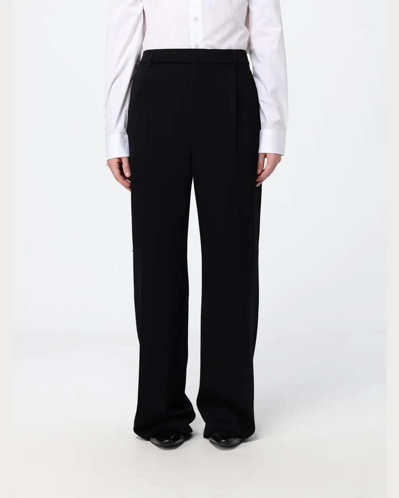 Saint Laurent Maßgeschneiderte Wollhose mit weitem Bein und mittlerer Leibhöhe Schwarz