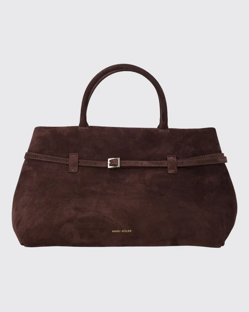 Manu Atelier Le Cambon 35 Handtasche aus Veloursleder mit doppeltem Henkel Braun