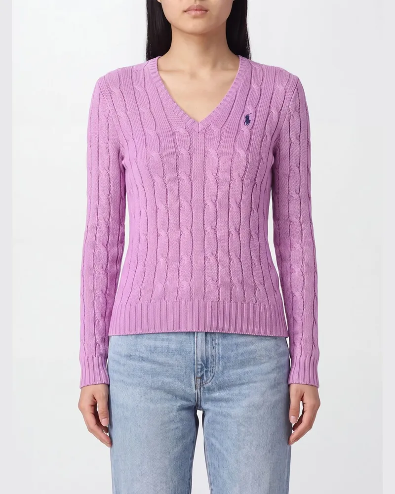 Ralph Lauren Slim Fit V-Ausschnitt-Pullover aus Baumwolle mit gesticktem Pony-Logo Pink