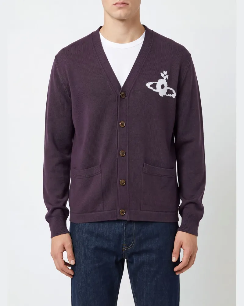 Vivienne Westwood Woll-Cardigan mit V-Ausschnitt und Jacquard-Orb-Logo Rot