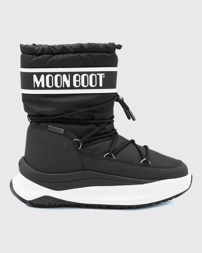 Moon Boot Niedrige Nylon-Schneestiefel mit Logo und Chunky-Sohle Schwarz