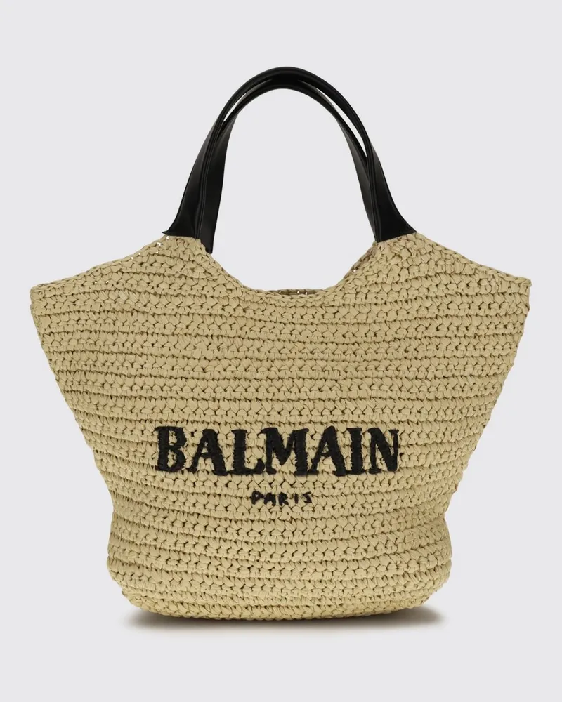 Balmain Tote-Bag aus Viskose mit kontrastierendem Logo und Doppelhenkeln Natural