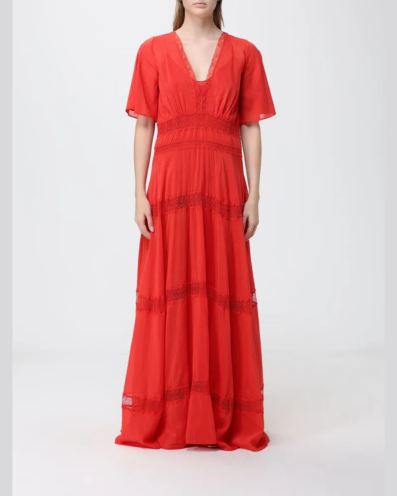 forte_forte Langes Kleid aus Baumwolle und Seide Rot