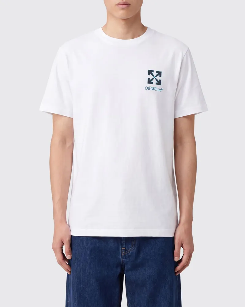 OFF-WHITE Baumwoll-T-Shirt mit Rundhalsausschnitt und kontrastierendem Arrow-Logo Weiß