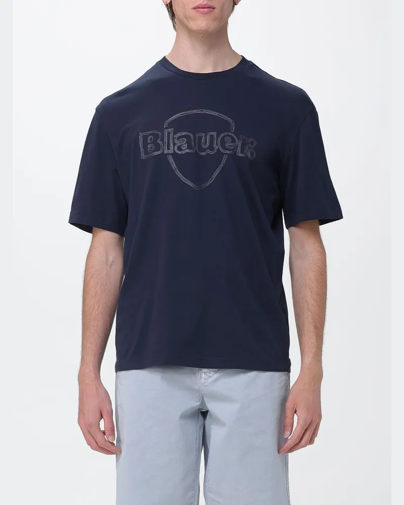 Blauer Baumwoll-T-Shirt mit Logo Blau