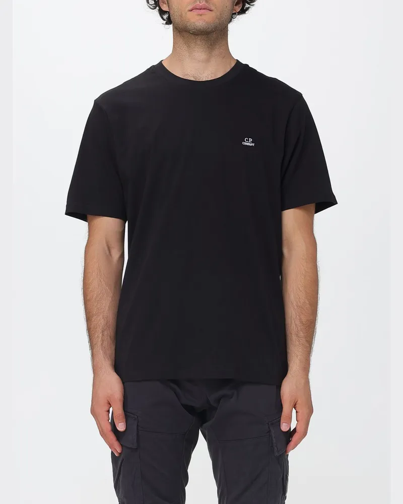 C.P. Company Kurzarm-T-Shirt aus Baumwolle mit kontrastierendem Logo Schwarz