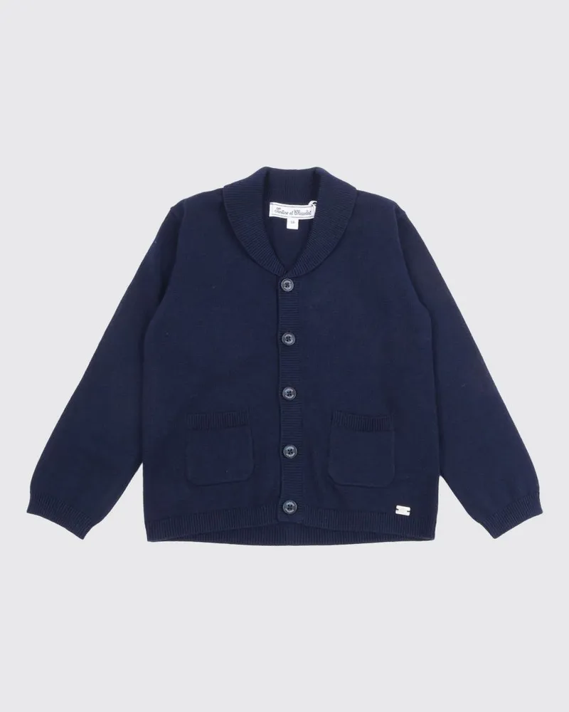 Tartine et Chocolat Cardigan für Jungen aus Baumwolle mit Schalkragen Blau