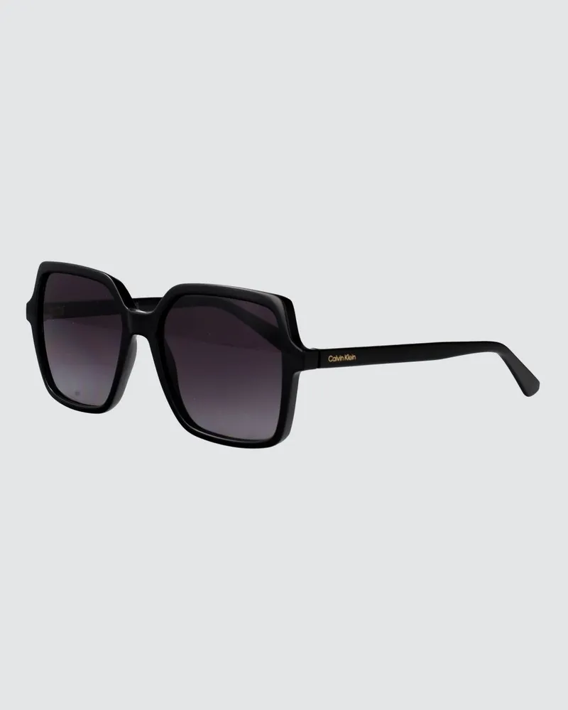 Calvin Klein Rechteckige Cat-Eye-Sonnenbrille aus schwarzem Acetat Schwarz