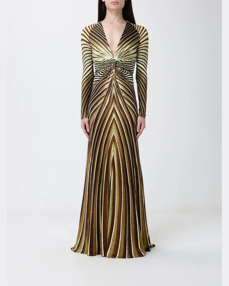 Roberto Cavalli Langes Kleid aus bedruckter Stretch-Viskose Natural