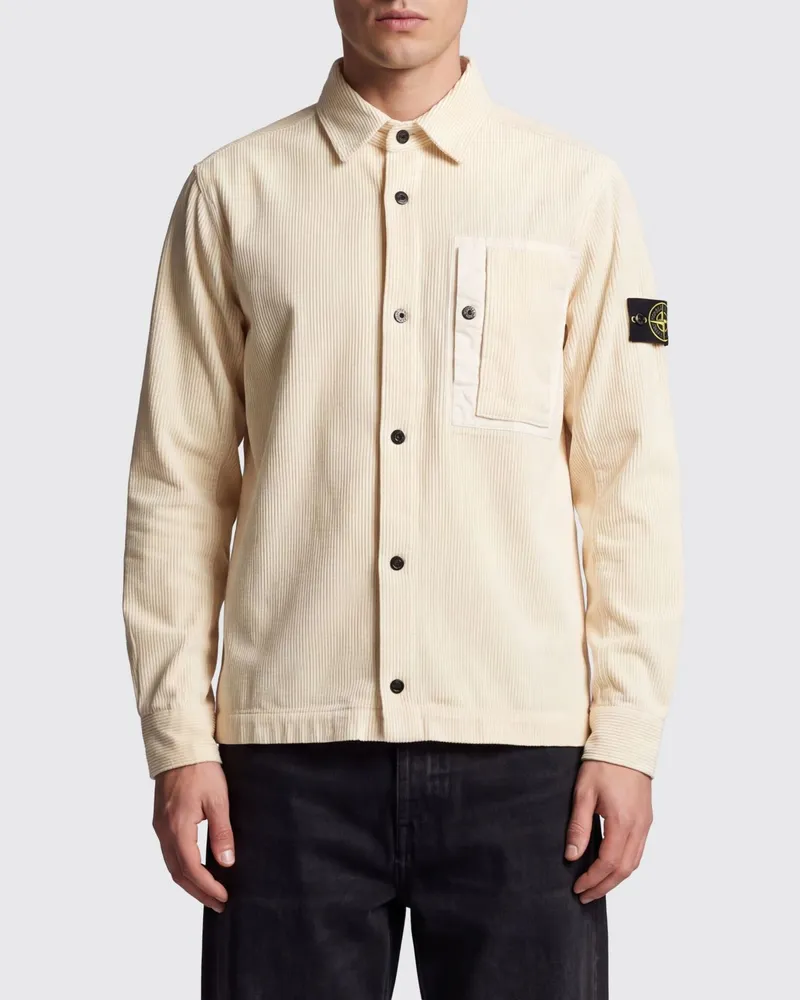 Stone Island Hemdjacke aus Samt mit Kompass-Logo Weiß