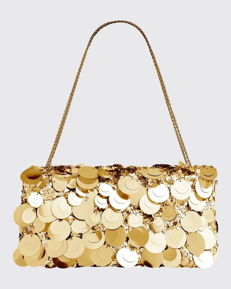 Paco Rabanne Sparkle Baguette Tasche aus Stoff mit Paillettenstickerei Silber