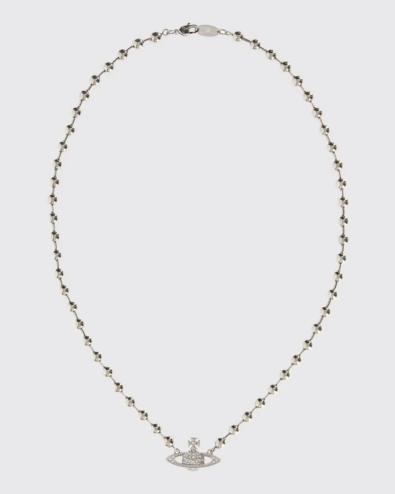 Vivienne Westwood Halsnahe Metall-Halskette mit Orb-Anhänger und Kristallen Platinum