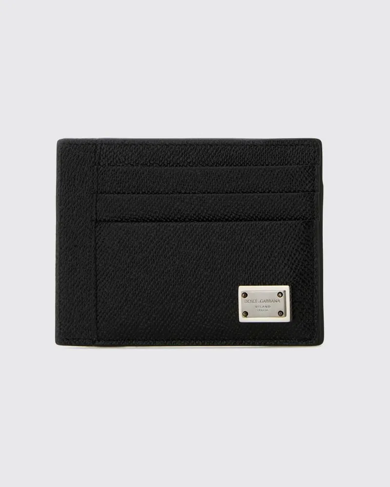 Dolce & Gabbana DOLCE  GABBANA Flaches Dolce & Gabbana Kartenetui aus genarbtem Kalbsleder mit Logo-Plakette Schwarz
