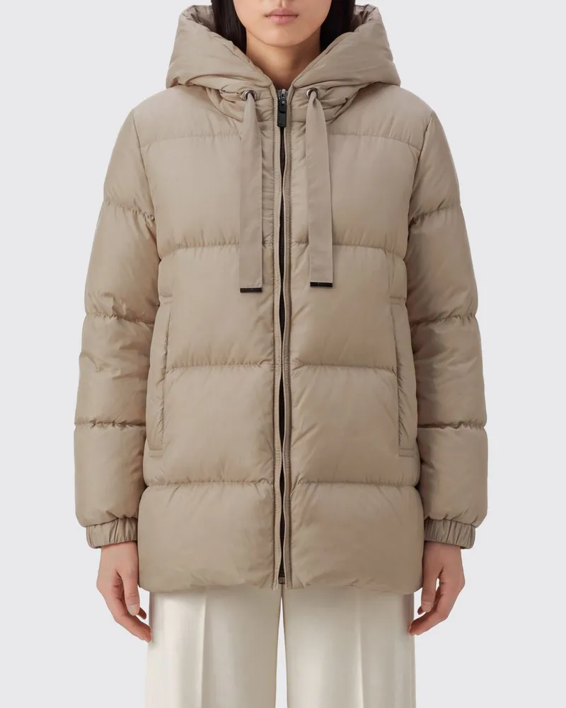 Max Mara Kurze Daunenjacke aus gestepptem technischem Nylon mit Kapuze Beige