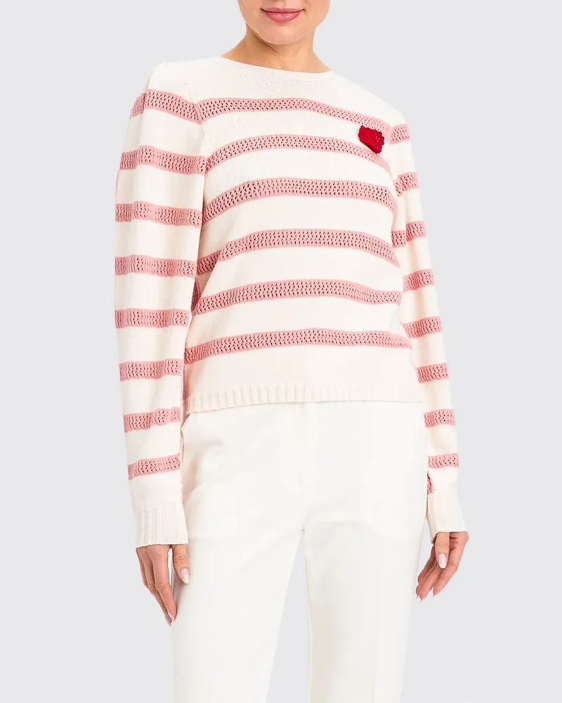 Twin-Set Gestreifter Pullover aus Wollmischung mit gerafften Schultern und Herzdetail Gestreift