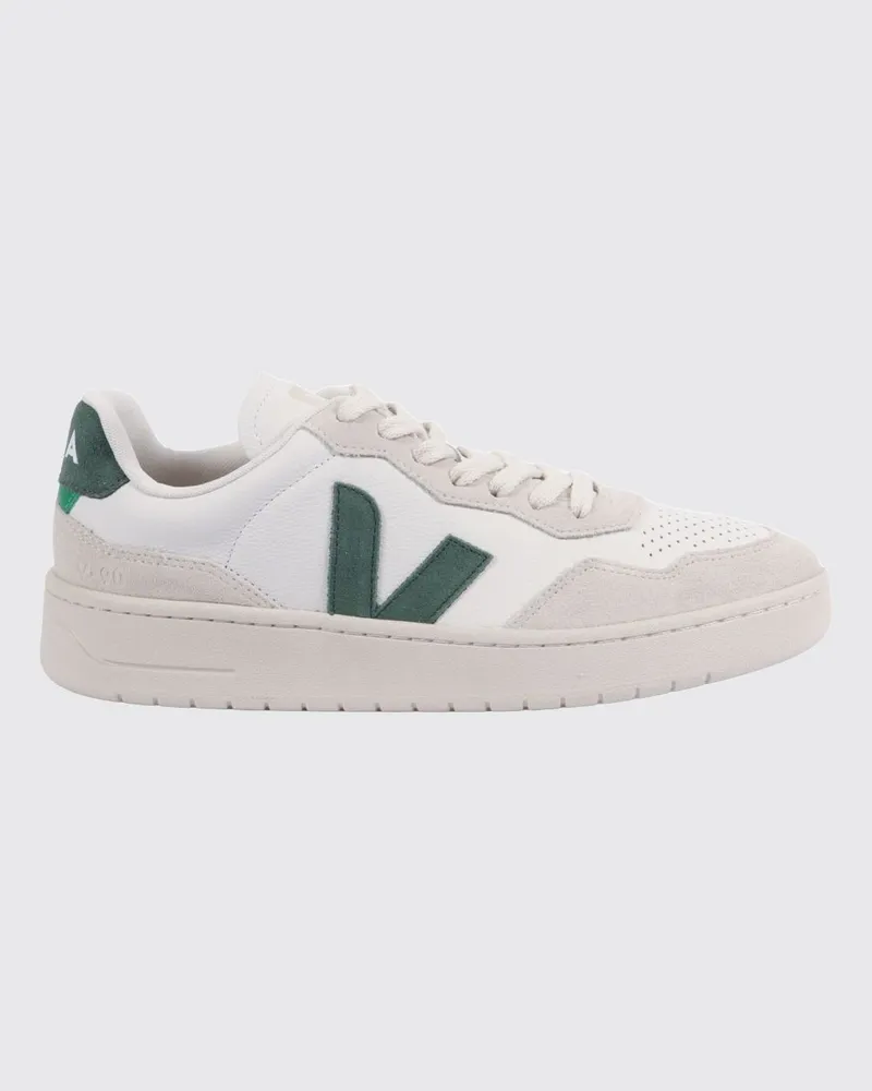 VEJA V-90 Sneaker aus nachhaltigem O.T.-Leder mit Veloursledereinsätzen Weiß