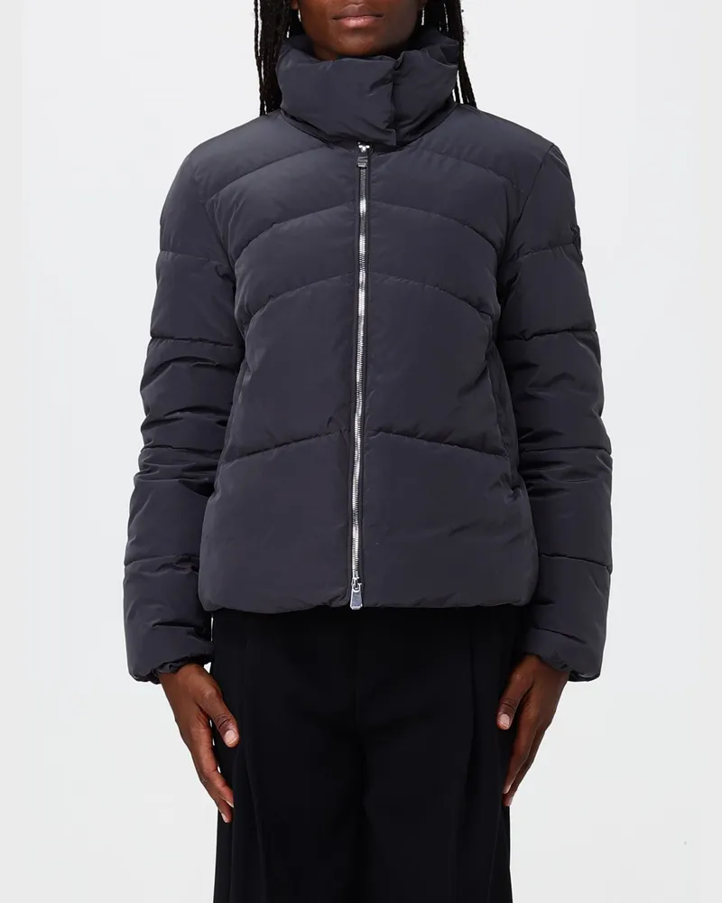 Pinko Kurze wasserabweisende gesteppte Nylon-Daunenjacke mit Stehkragen Schwarz