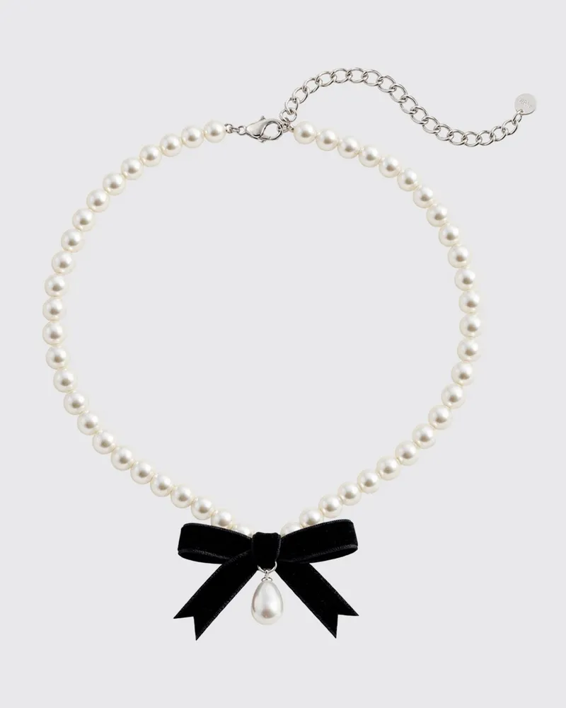 Self-Portrait Choker-Halskette mit Kunstperlen und kristallverzierter Schleife Weiß