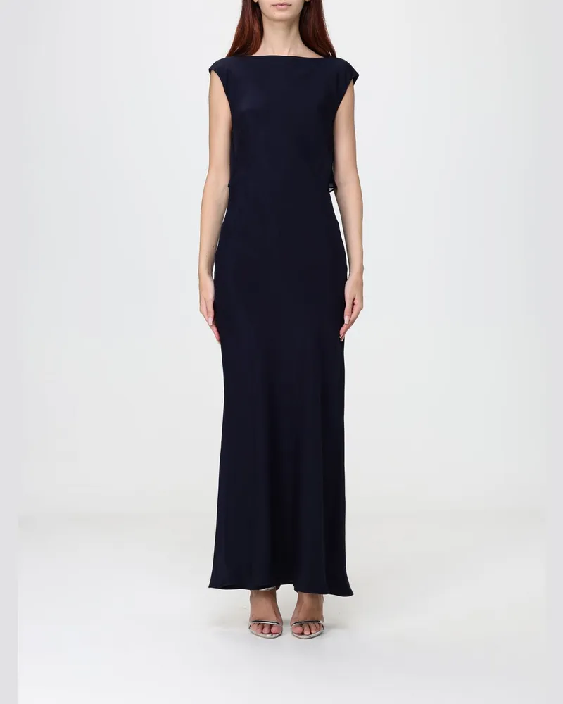 Max Mara Langes Abendkleid aus Crêpe de Chine mit geradem Ausschnitt Marine