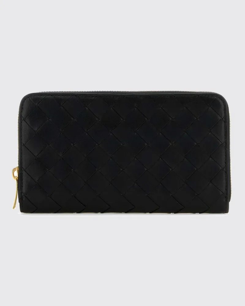 Bottega Veneta Intrecciato-Continental-Brieftasche aus Leder mit Rundum-Reißverschluss Schwarz