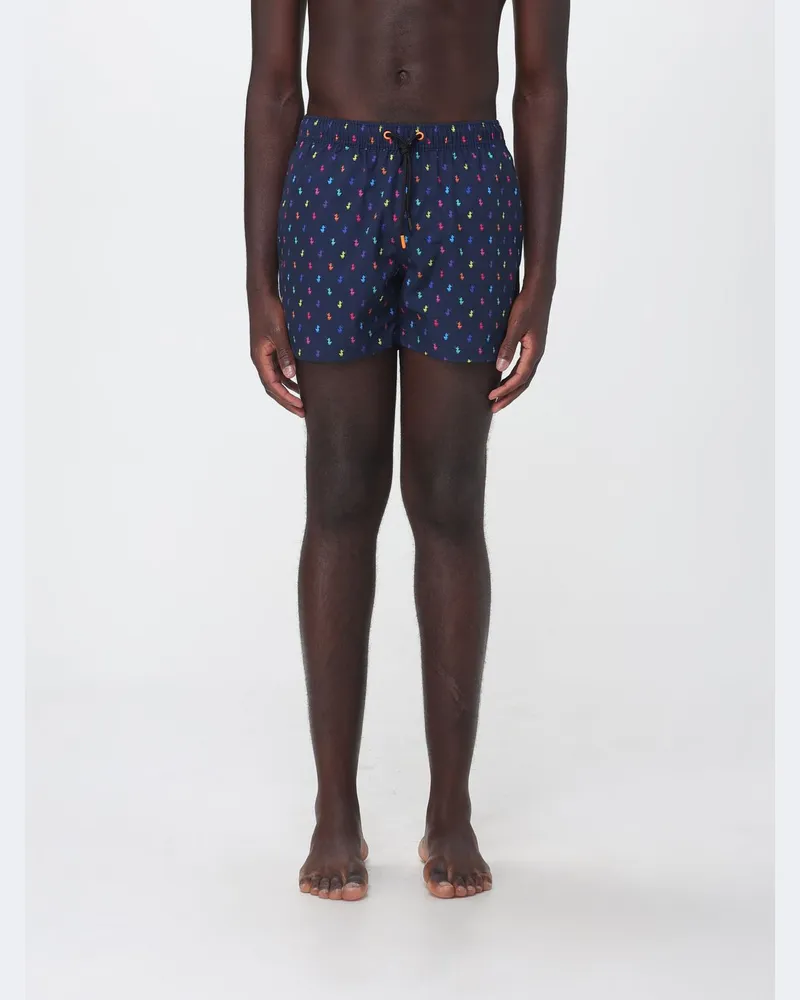 Save The Duck Badeshorts mit Grafikdruck und elastischem Kordelzugbund Blau