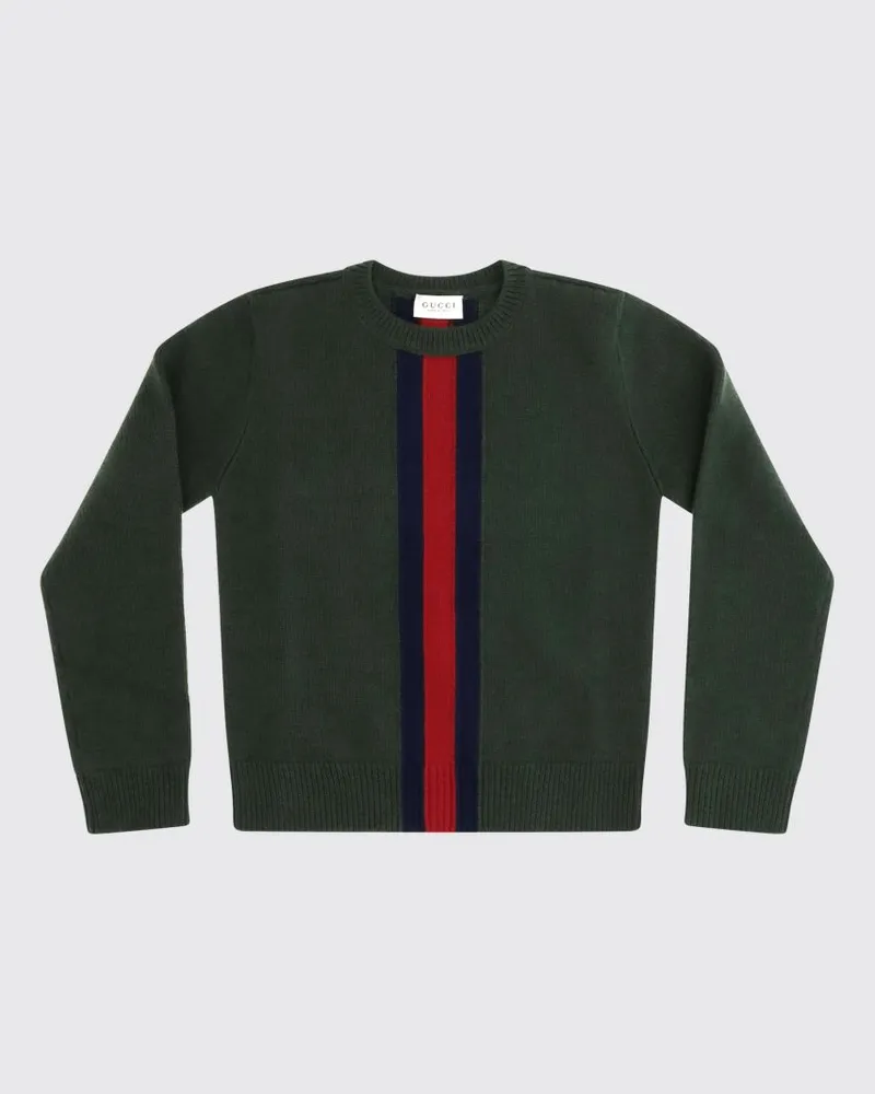 Gucci Gestreifter Pullover für Jungen aus Merinowolle mit Web-Detail Grün