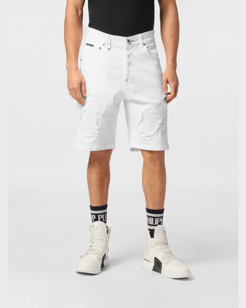 Philipp Plein Five-Pocket-Shorts aus Distressed-Denim mit Used-Look Weiß
