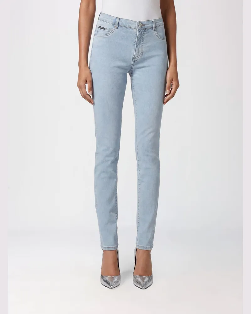 Philipp Plein High-Waist Skinny-Jeans aus Stretch-Denim Himmelblau