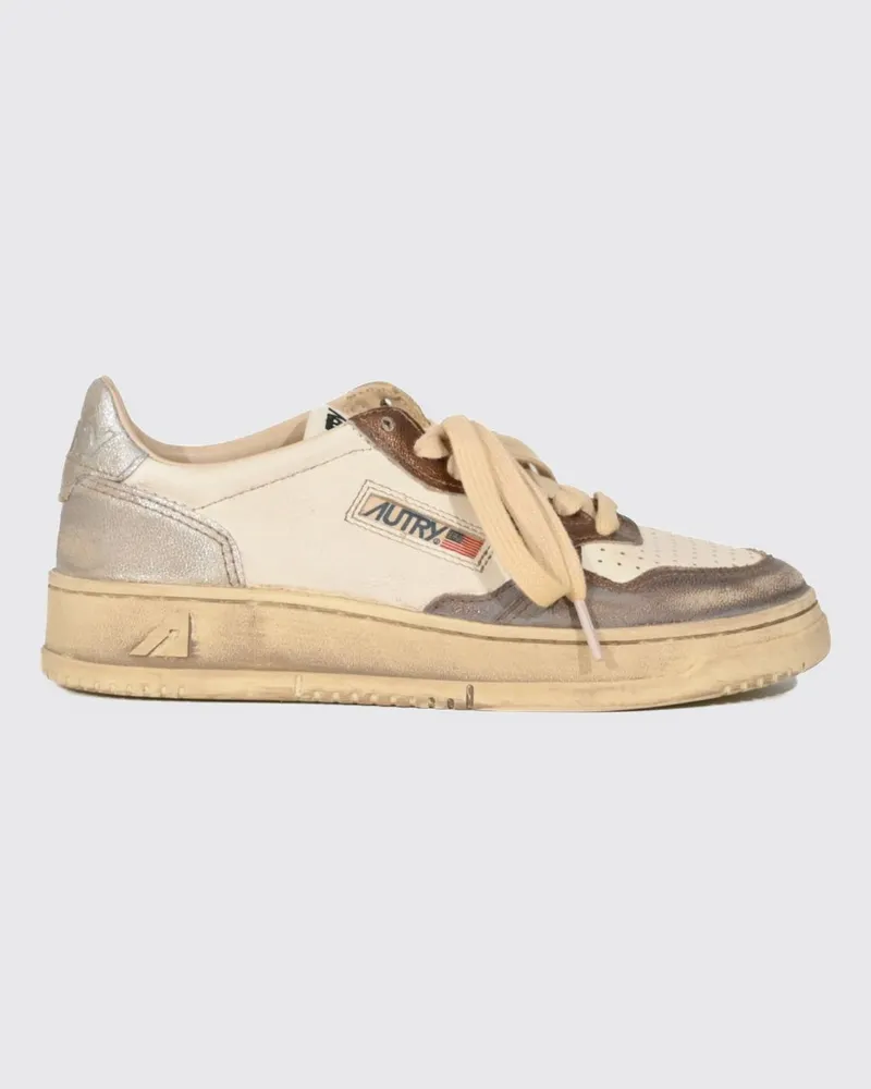 AUTRY Medalist Low Super Vintage zweifarbige Leder-Sneaker mit Used-Effekt Grau