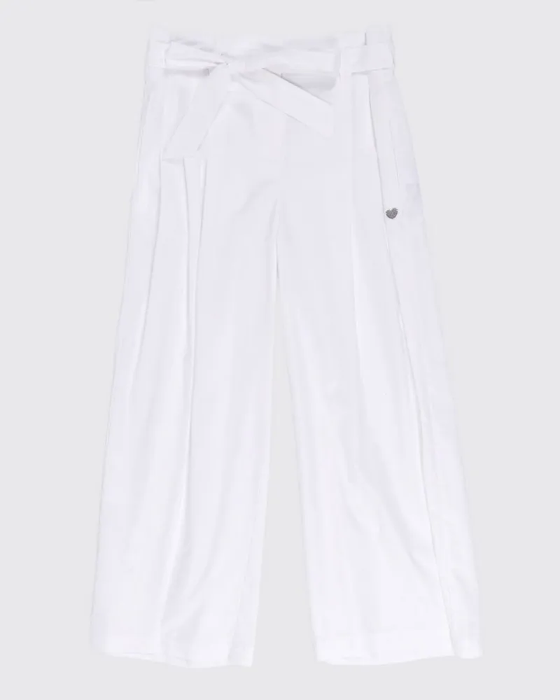 Monnalisa Weite Baumwollhose mit Gürtel Weiß