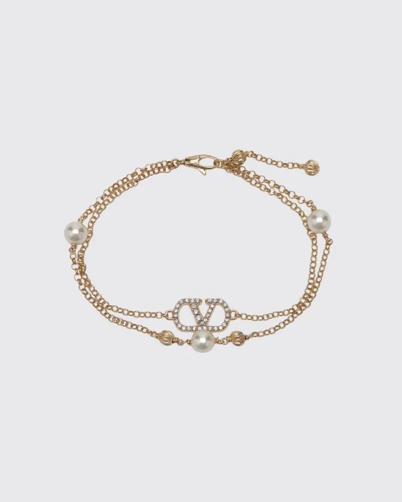 Valentino Garavani Mehrreihiges VLogo-Armband mit Perlen und Kristallen Gold