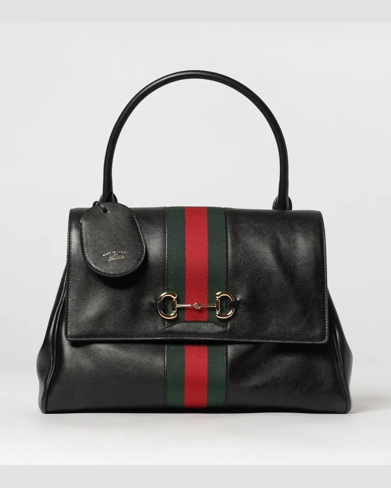 Gucci Paparazzo Henkeltasche aus Leder mit Web- und Horsebit-Detail Schwarz