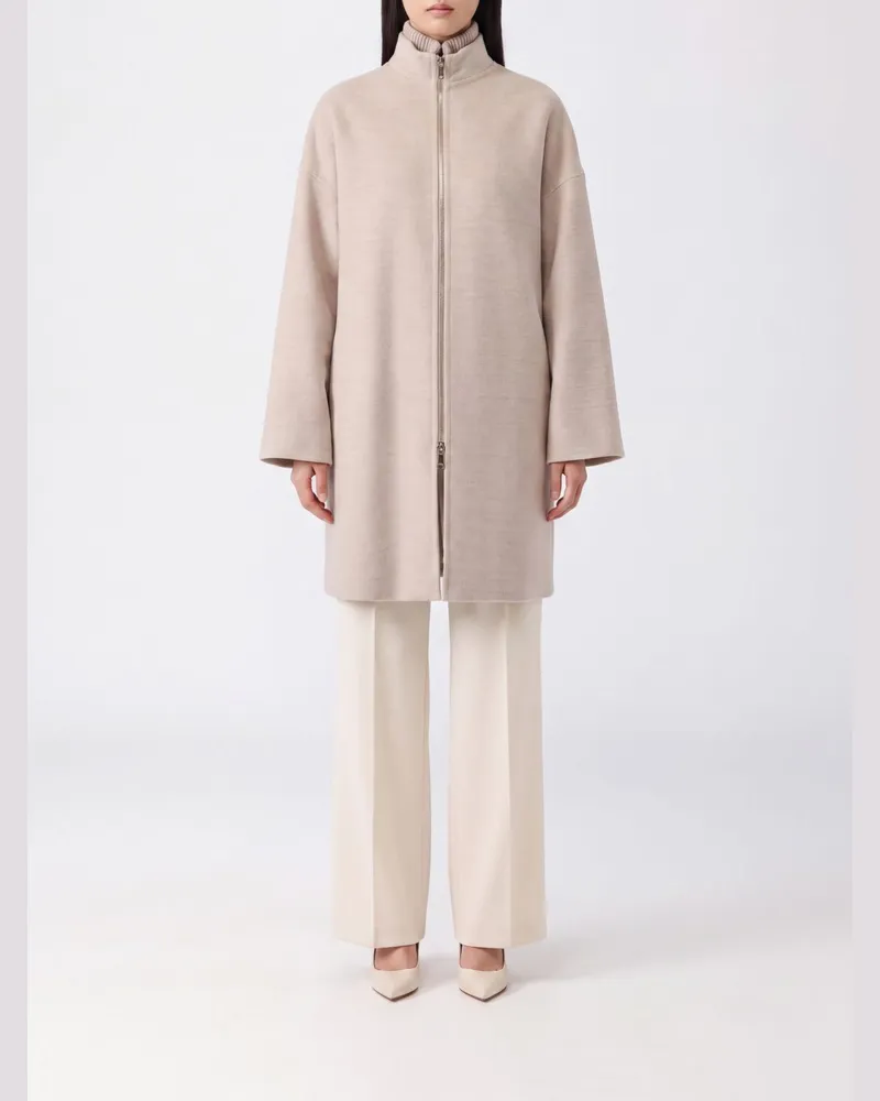 Fabiana Filippi Knielanger Einreiher-Mantel von aus reiner Schurwolle mit Zip Beige