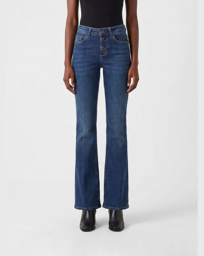 Liu Jo Flared Jeans mit mittlerer Taille von aus Baumwolldenim mit Metall-Logo Blau