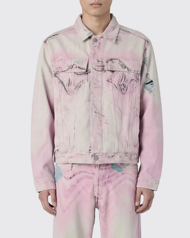Camper Jeansjacke aus gebleichtem Denim mit abstraktem Print und Pattentaschen Bunt