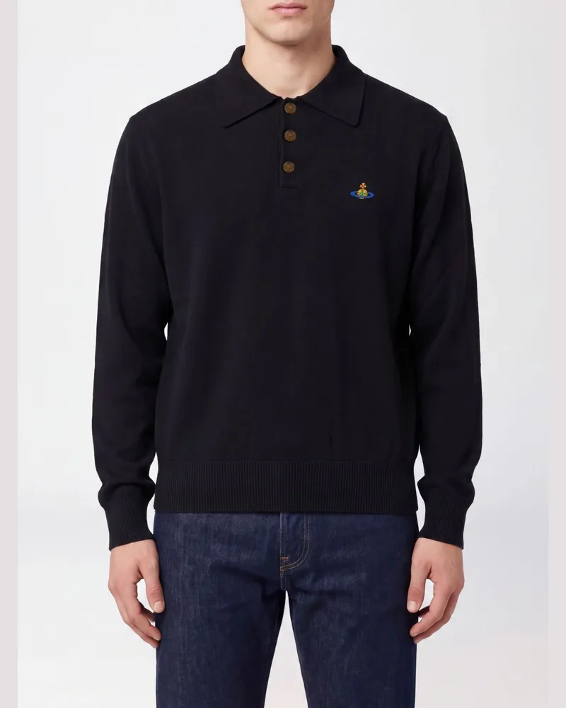 Vivienne Westwood Langärmeliges Wollstrick-Poloshirt Mark von mit gesticktem Orb-Logo Schwarz