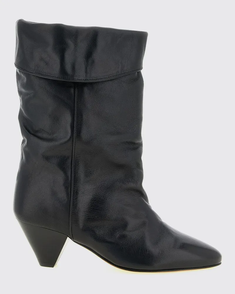 Isabel Marant Kniehohe Dalby-Stiefel aus Leder in Knitteroptik mit Kegelabsatz Schwarz